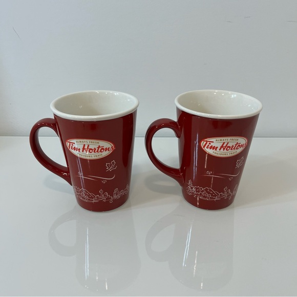 2 Tim Hortons 16 oz Mug Limited Edition Red Fall Winter Coffee Cup #010 2010 - Picture 4 of 6